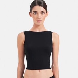 OW Intimates Twist Mesh Bodysuit Black Small Low Back Minimalist Sleeveless Top